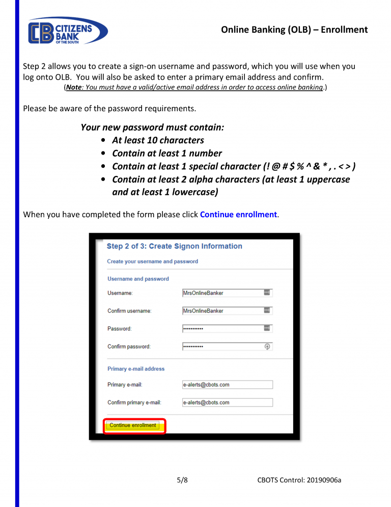 Online Banking (OLB) SelfEnrollment Citizens Bank of the South